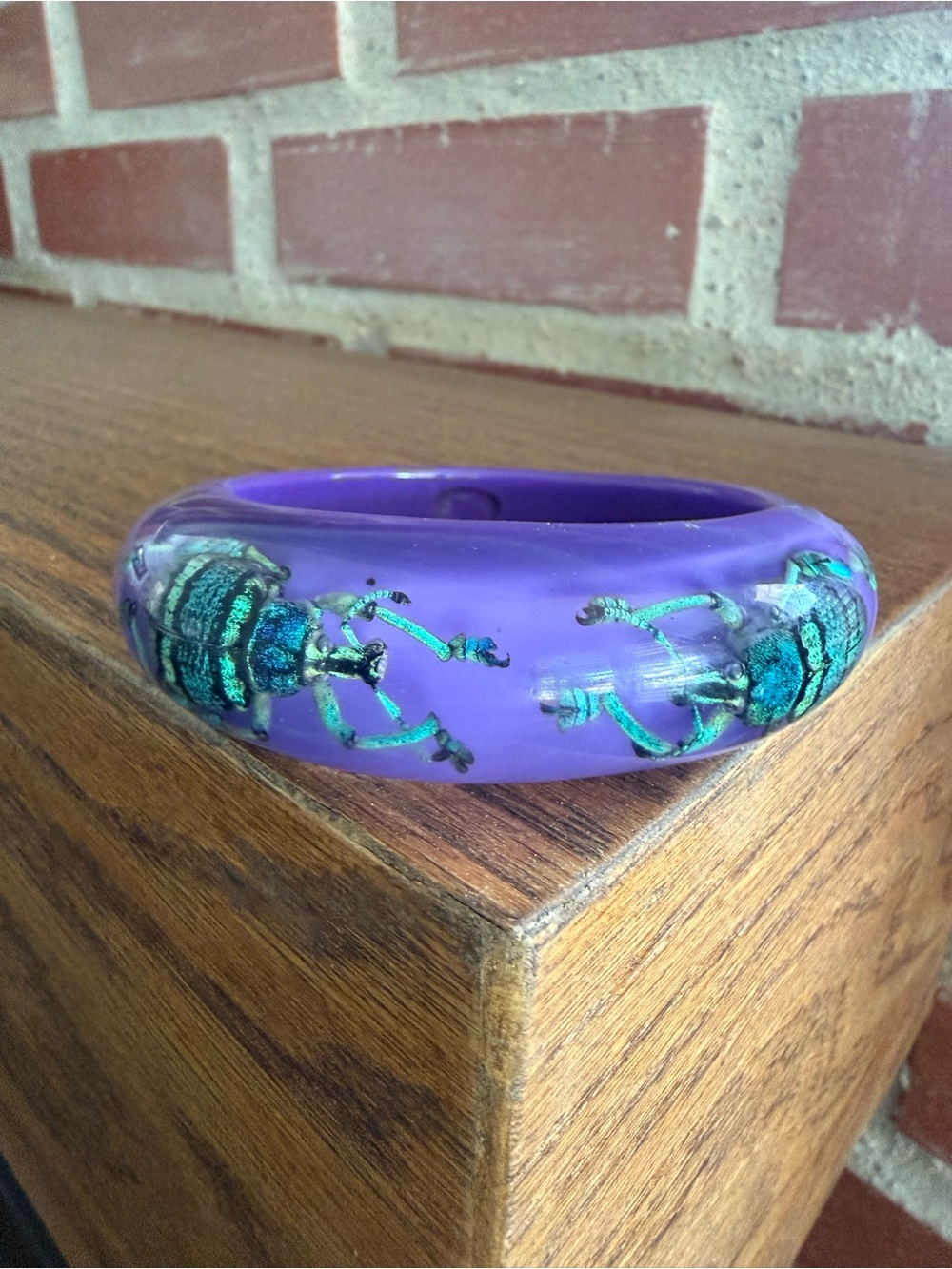 Kolos Designs Vintage Lucite Weevil Iridescent Beetle Bug Bangle Bracelet 1960’s